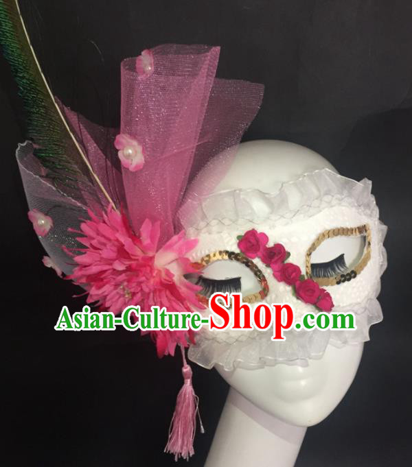 Halloween Exaggerated Accessories Catwalks Pink Veil Peony Masks for Women Halloween Exaggerated Accessories Catwalks Pink Veil Peony Masks for Women