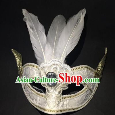 Halloween Exaggerated Accessories Catwalks White Feather Masks for Women