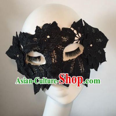 Halloween Exaggerated Accessories Catwalks Black Lace Leaf Masks for Women