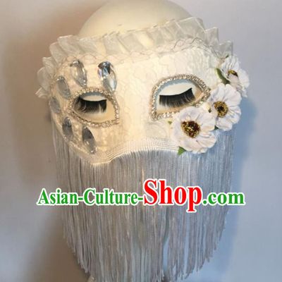 Halloween Exaggerated Accessories Catwalks White Tassel Masks for Women