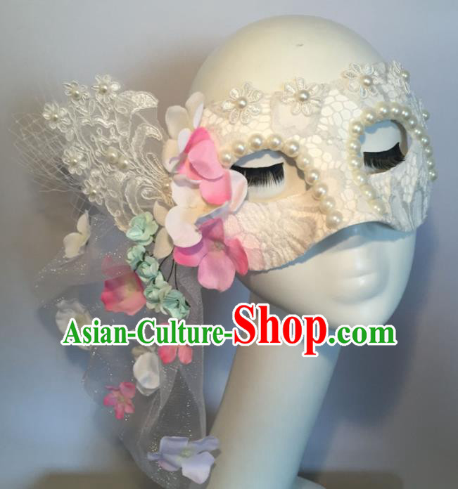 Halloween Exaggerated Accessories Catwalks Pearls Veil Masks for Women Halloween Exaggerated Accessories Catwalks Pearls Veil Masks for Women