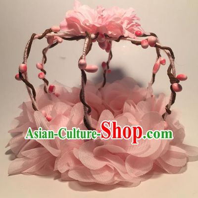 Top Grade Halloween Catwalks Headdress Brazilian Carnival Pink Flowers Royal Crown for Women