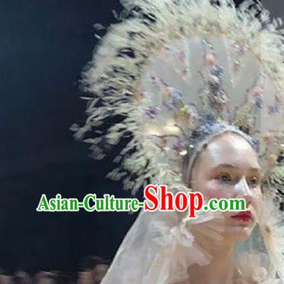 Top Grade Halloween Catwalks Hair Accessories Headdress Palace Queen White Hat for Women