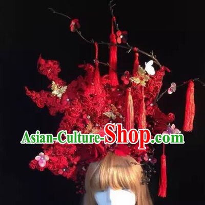 Top Grade Halloween Catwalks Hair Accessories Headdress Palace Red Hat for Women