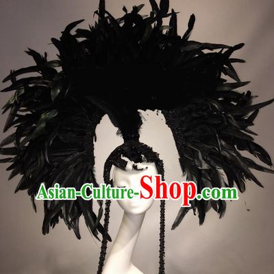 Top Grade Halloween Catwalks Hair Accessories Black Feather Headdress Baroque Hat for Women