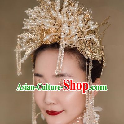 Chinese Traditional Bride Headdress Palace Exaggerated Phoenix Coronet Hair Accessories for Women