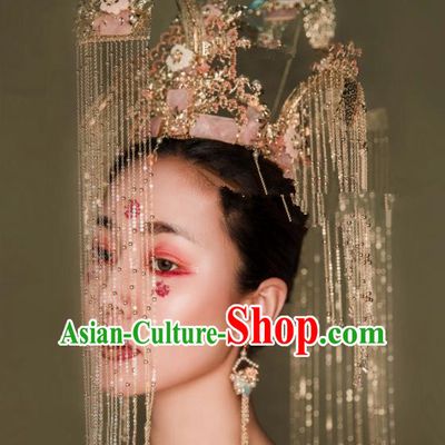 Chinese Traditional Ancient Bride Headdress Palace Exaggerated Phoenix Coronet Hair Accessories for Women