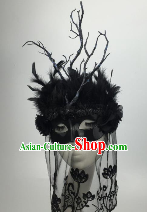 Halloween Exaggerated Accessories Catwalks Black Feather Masks for Women Halloween Exaggerated Accessories Catwalks Black Feather Masks for Women