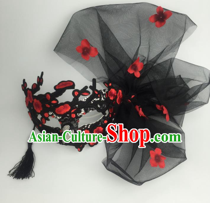 Halloween Exaggerated Accessories Catwalks Embroidered Wintersweet Black Veil Masks for Women Halloween Exaggerated Accessories Catwalks Embroidered Wintersweet Black Veil Masks for Women