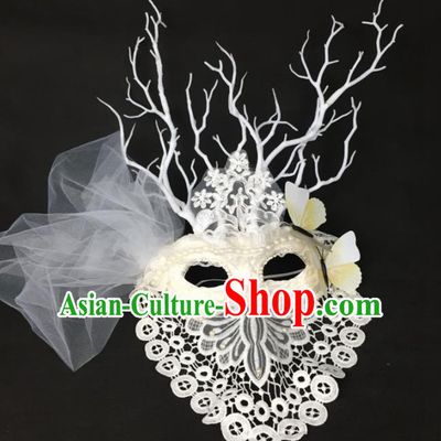 Halloween Exaggerated Accessories Catwalks White Lace Masks for Women