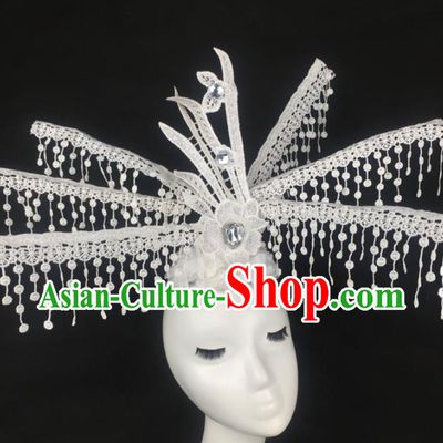Top Grade Halloween Catwalks White Lace Tassel Hair Accessories Brazilian Carnival Headdress for Women