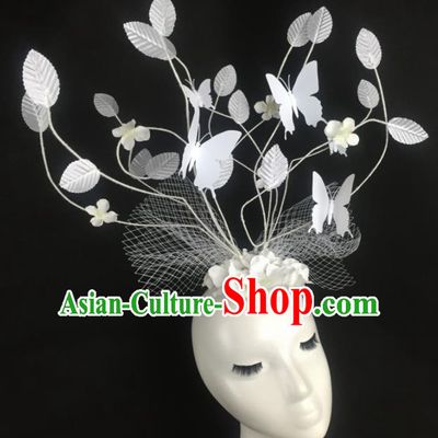 Top Grade Halloween Catwalks Headdress Brazilian Carnival White Leaf Butterfly Hair Accessories for Women