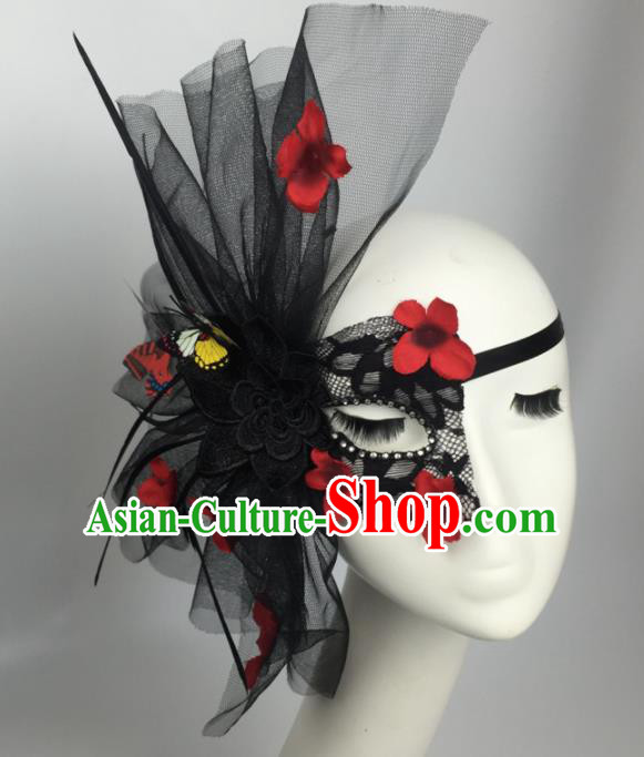 Halloween Exaggerated Accessories Catwalks Black Veil Half Masks for Women Halloween Exaggerated Accessories Catwalks Black Veil Half Masks for Women