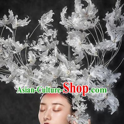 Top Grade Halloween Catwalks Hair Accessories Baroque Feather Exaggerated Headdress for Women