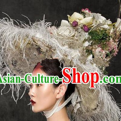 Top Grade Halloween Catwalks Hair Accessories Baroque Queen Exaggerated Top Hat for Women