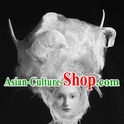 Top Grade Halloween Catwalks Hair Accessories Baroque Bride White Feather Headwear for Women