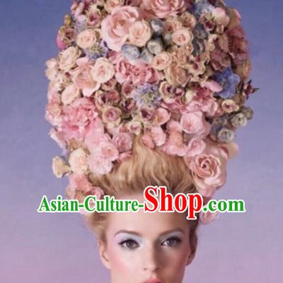Top Grade Halloween Hair Accessories Catwalks Baroque Queen Pink Roses Headdress for Women