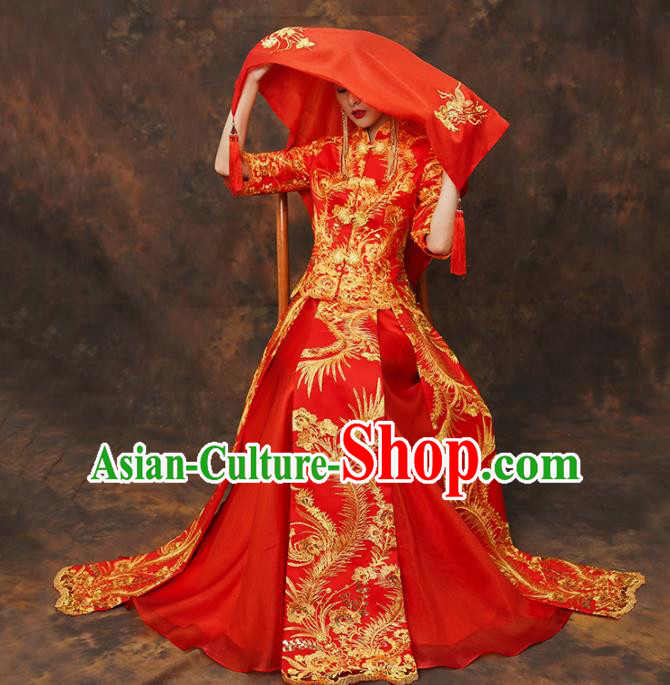 Chinese Traditional Wedding Costumes Ancient Bride Embroidered Red Xiuhe Suits for Women Chinese Traditional Wedding Costumes Ancient Bride Embroidered Red Xiuhe Suits for Women
