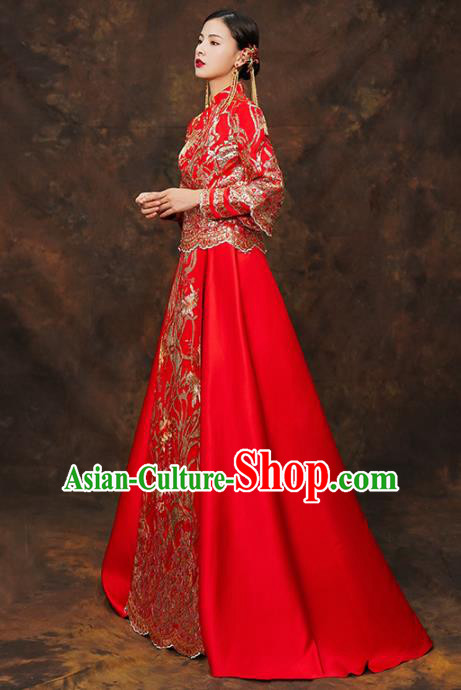 Chinese Traditional Wedding Costumes Ancient Bride Embroidered Xiuhe Suits for Women Chinese Traditional Wedding Costumes Ancient Bride Embroidered Xiuhe Suits for Women