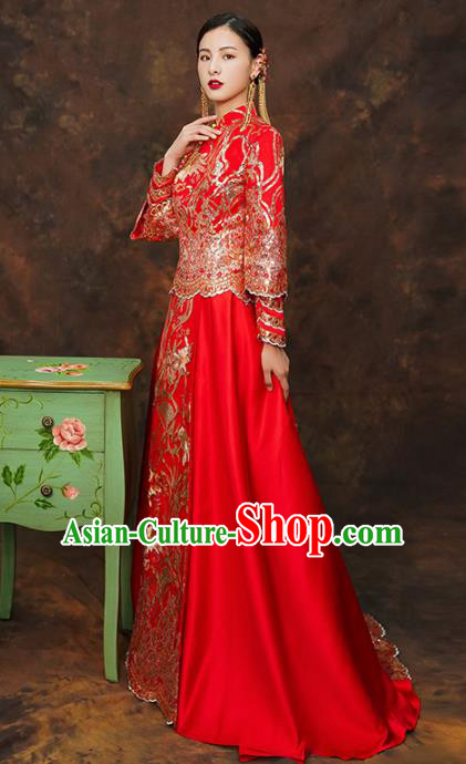 Chinese Traditional Wedding Costumes Ancient Bride Embroidered Xiuhe Suits for Women Chinese Traditional Wedding Costumes Ancient Bride Embroidered Xiuhe Suits for Women