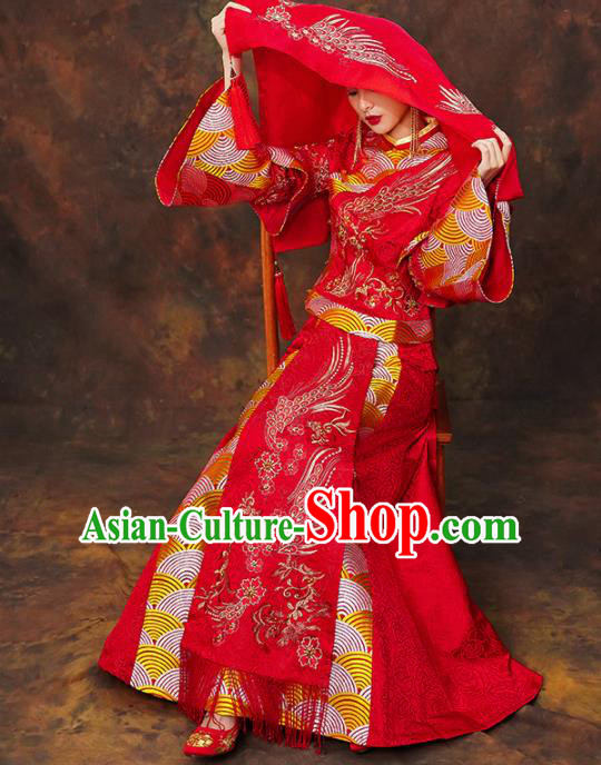 Chinese Traditional Wedding Red Costumes Ancient Bride Embroidered Xiuhe Suits for Women Chinese Traditional Wedding Red Costumes Ancient Bride Embroidered Xiuhe Suits for Women