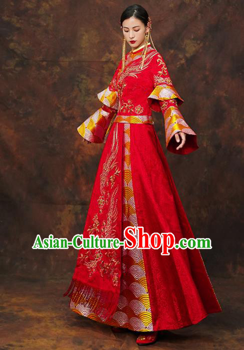 Chinese Traditional Wedding Red Costumes Ancient Bride Embroidered Xiuhe Suits for Women Chinese Traditional Wedding Red Costumes Ancient Bride Embroidered Xiuhe Suits for Women