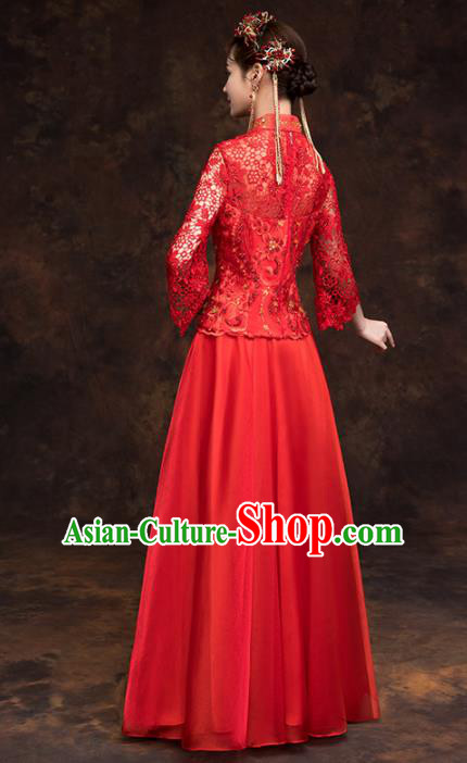 Chinese Traditional Wedding Red Costumes Ancient Bride Embroidered Lace Xiuhe Suits for Women Chinese Traditional Wedding Red Costumes Ancient Bride Embroidered Lace Xiuhe Suits for Women