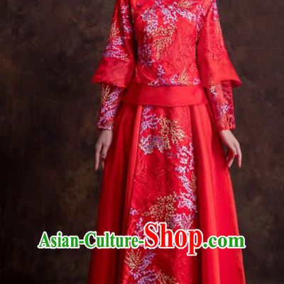 Chinese Traditional Wedding Costumes Ancient Bride Embroidered Dress Red Xiuhe Suits for Women