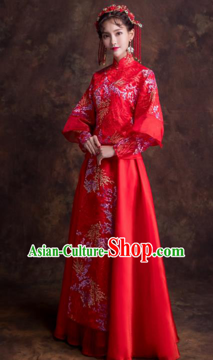 Chinese Traditional Wedding Costumes Ancient Bride Embroidered Dress Red Xiuhe Suits for Women Chinese Traditional Wedding Costumes Ancient Bride Embroidered Dress Red Xiuhe Suits for Women