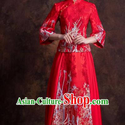 Chinese Traditional Bride Xiuhe Suits Ancient Embroidered Wedding Dress for Women