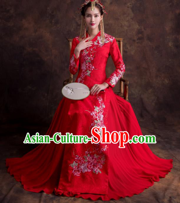 Chinese Traditional Bride Xiuhe Suits Ancient Embroidered Peony Red Wedding Dress for Women Chinese Traditional Bride Xiuhe Suits Ancient Embroidered Peony Red Wedding Dress for Women