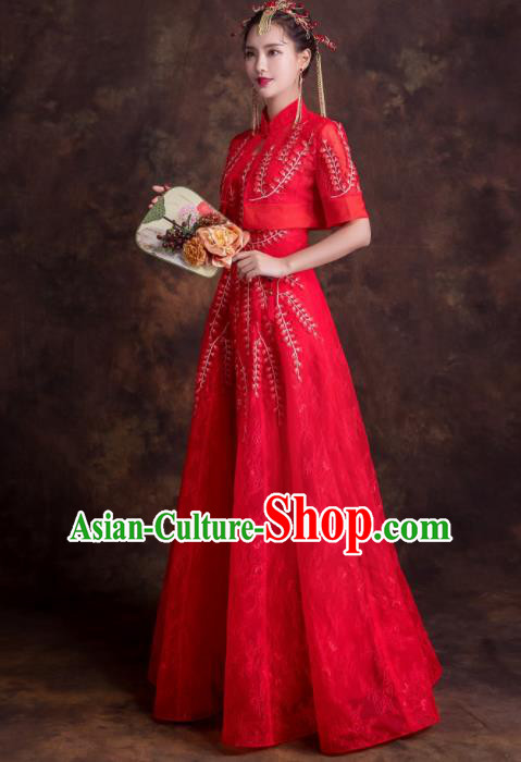 Chinese Traditional Bride Embroidered Xiuhe Suits Ancient Red Wedding Dress for Women Chinese Traditional Bride Embroidered Xiuhe Suits Ancient Red Wedding Dress for Women