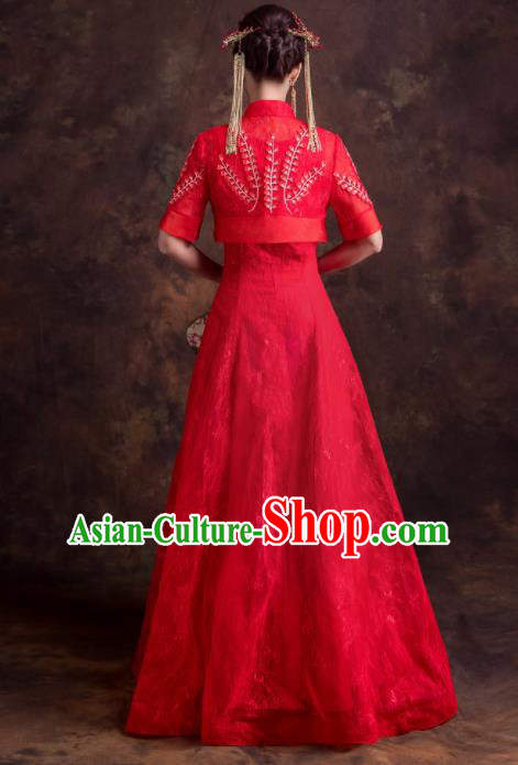Chinese Traditional Bride Embroidered Xiuhe Suits Ancient Red Wedding Dress for Women Chinese Traditional Bride Embroidered Xiuhe Suits Ancient Red Wedding Dress for Women