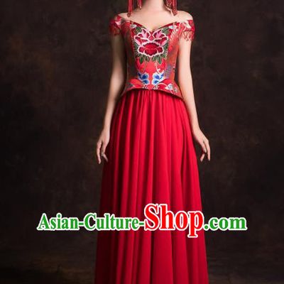 Chinese Traditional Embroidered Red Dress Ancient Wedding Dress for Women