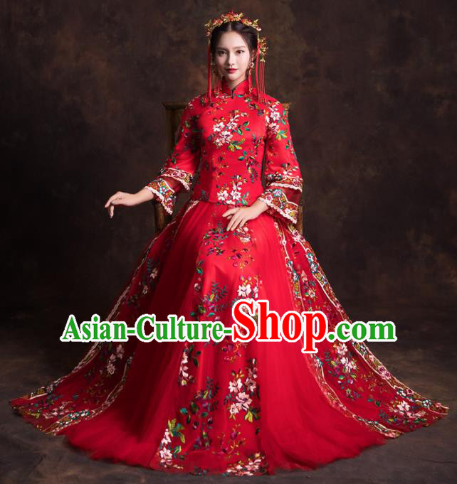 Chinese Traditional Red Xiuhe Suits Ancient Embroidered Wedding Dress for Women Chinese Traditional Red Xiuhe Suits Ancient Embroidered Wedding Dress for Women