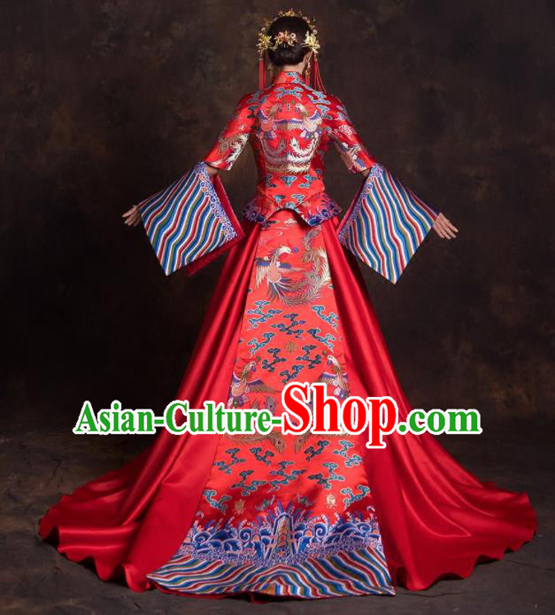 Chinese Traditional Red Xiuhe Suits Ancient Bride Embroidered Trailing Wedding Dress for Women Chinese Traditional Red Xiuhe Suits Ancient Bride Embroidered Trailing Wedding Dress for Women