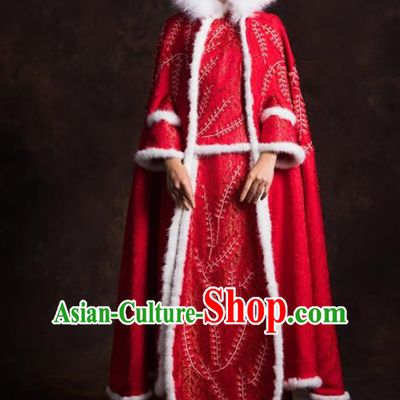 Chinese Traditional Winter Red Xiuhe Suits Ancient Bride Embroidered Wedding Dress for Women