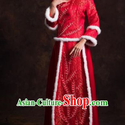 Chinese Traditional Costumes Red Xiuhe Suits Ancient Bride Embroidered Wedding Dress for Women