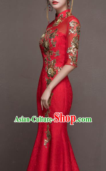 Top Grade Customized Wedding Dress Bride Red Cheongsam Dress for Women Top Grade Customized Wedding Dress Bride Red Cheongsam Dress for Women