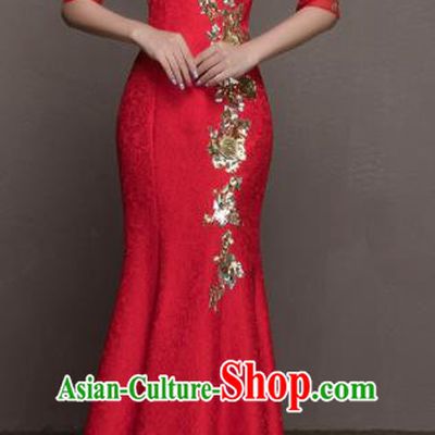 Top Grade Customized Wedding Dress Bride Red Cheongsam Dress for Women