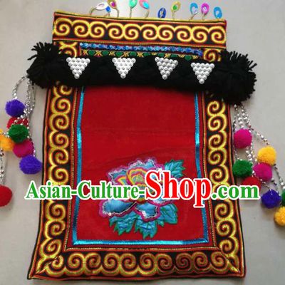 Chinese Traditional National Hat Ethnic Yi Nationality Embroidered Blue Peony Hat for Women