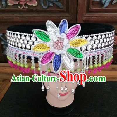 Chinese Traditional National Hat Ethnic Yi Nationality Tassel Hat for Women