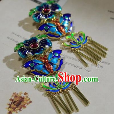 Asian Chinese Traditional Hair Accessories Ancient Hanfu Blueing Hairpins Hair Sticks for Women