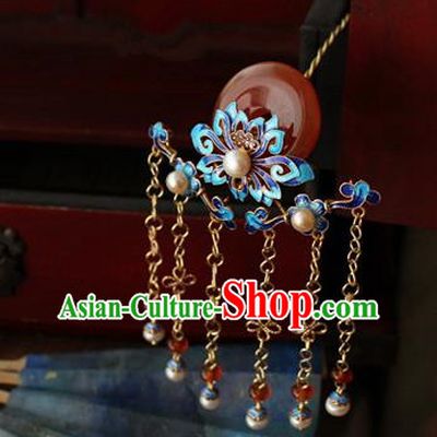 Asian Chinese Traditional Hair Accessories Ancient Hanfu Blueing Chrysanthemum Hairpins Hair Clip for Women