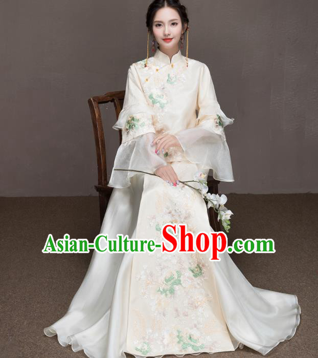 Chinese Traditional Wedding Costumes Ancient Bride Embroidered White Dress for Women Chinese Traditional Wedding Costumes Ancient Bride Embroidered White Dress for Women