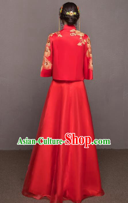Chinese Traditional Wedding Costumes Ancient Bride Embroidered Peacock Red Xiuhe Suits for Women Chinese Traditional Wedding Costumes Ancient Bride Embroidered Peacock Red Xiuhe Suits for Women