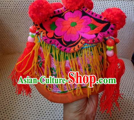 Chinese Traditional National Accessories Ethnic Embroidered Red Hat for Kids Chinese Traditional National Accessories Ethnic Embroidered Red Hat for Kids