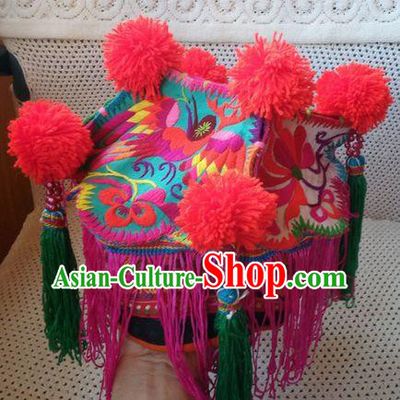 Chinese Traditional National Accessories Ethnic Embroidered Hat for Kids