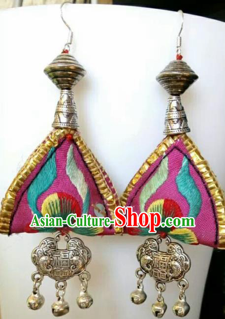 Chinese Traditional National Ear Accessories Ethnic Embroidered Pink Earrings for Women Chinese Traditional National Ear Accessories Ethnic Embroidered Pink Earrings for Women