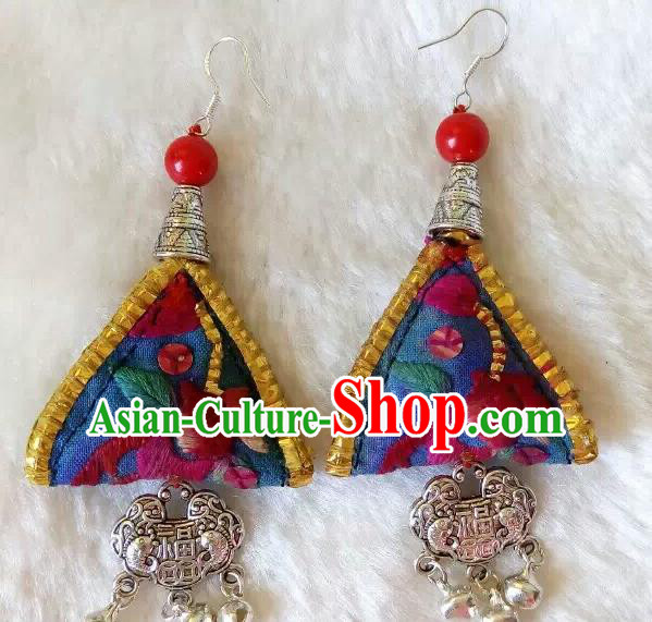 Chinese Traditional National Ear Accessories Ethnic Embroidered Blue Earrings for Women Chinese Traditional National Ear Accessories Ethnic Embroidered Blue Earrings for Women